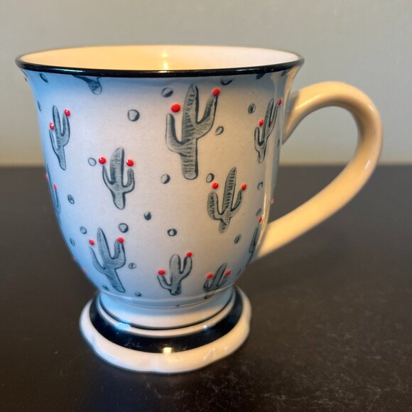 COST PLUS WORLD MARKET Cactus Pedestal Ceramic Mug / Cup ~ Embossed Blossoms - Picture 5 of 10